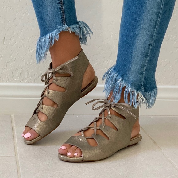 Splendid Shoes - Metallic Gold Leather Caged Gladiator Flat Sandal